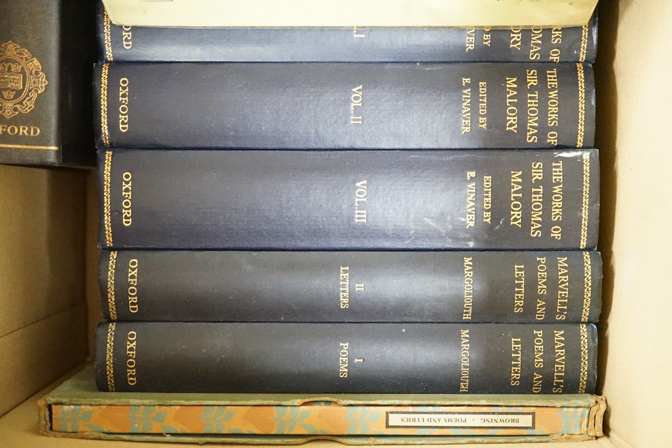 Spenser’s works, The complete poems of DH Lawrence, the works of Sir Thomas Mallory, Marvell’s poems and letters, the poems of Dryden and a note by William Morris on his aims in founding the Kelmscott press etc